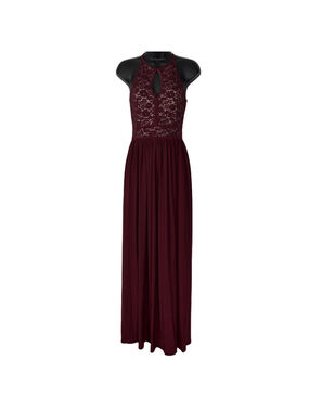 Morgan & Co Juniors 5/6 Burgundy Lace Halter Maxi Prom Dress